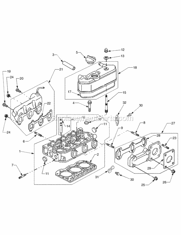 Cylinder Head And Manifolds Diagram and Parts List for 5264DE 54AE546-710, 54BE546-710 Cub Cadet Lawn Tractor